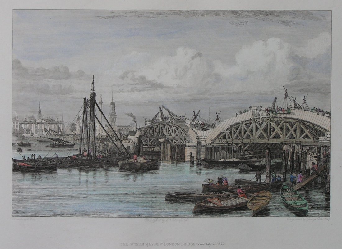 Print - The Works of the New London Bridge taken July 28 1827 - Cooke